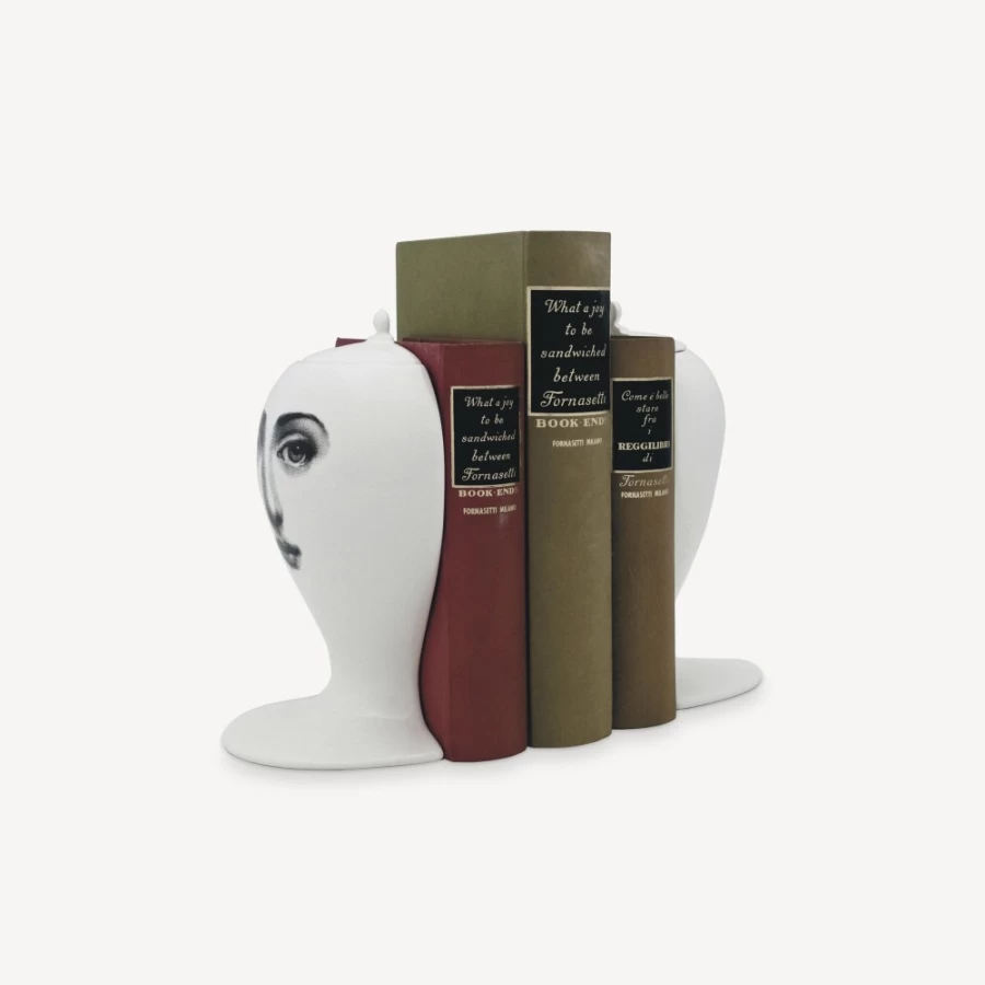 Fornasetti White and Black Designer Bookends - Elegant Book Holders for Shelves