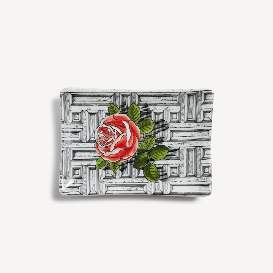 Fornasetti Rectangular Ashtray with Rose Design - Multicolour Decorative Collectible