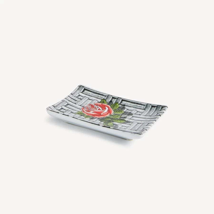 Fornasetti Rectangular Ashtray with Rose Design - Multicolour Decorative Collectible