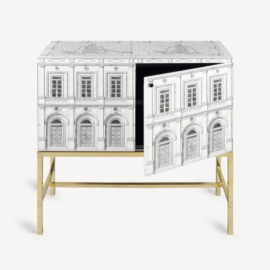 Fornasetti White and Black Raised Sideboard Architettura Modern Cabinet