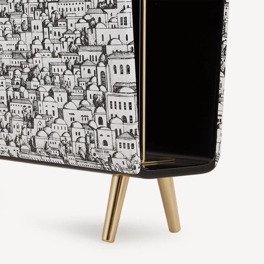 Fornasetti Red/Black High Fidelity Magazine Rack - Stylish Storage for Books & Magazines