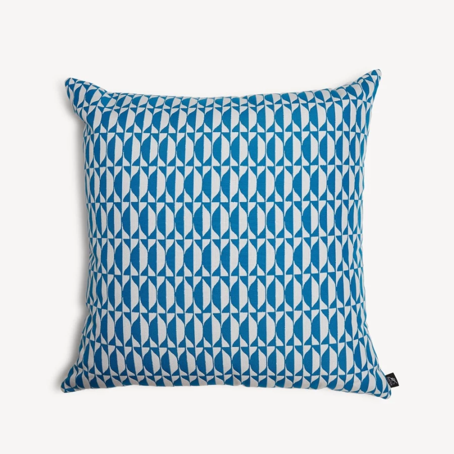 Fornasetti Turquoise and White Outdoor Cushion Losanghe - Luxury Designer Pillow for Patio and Garden