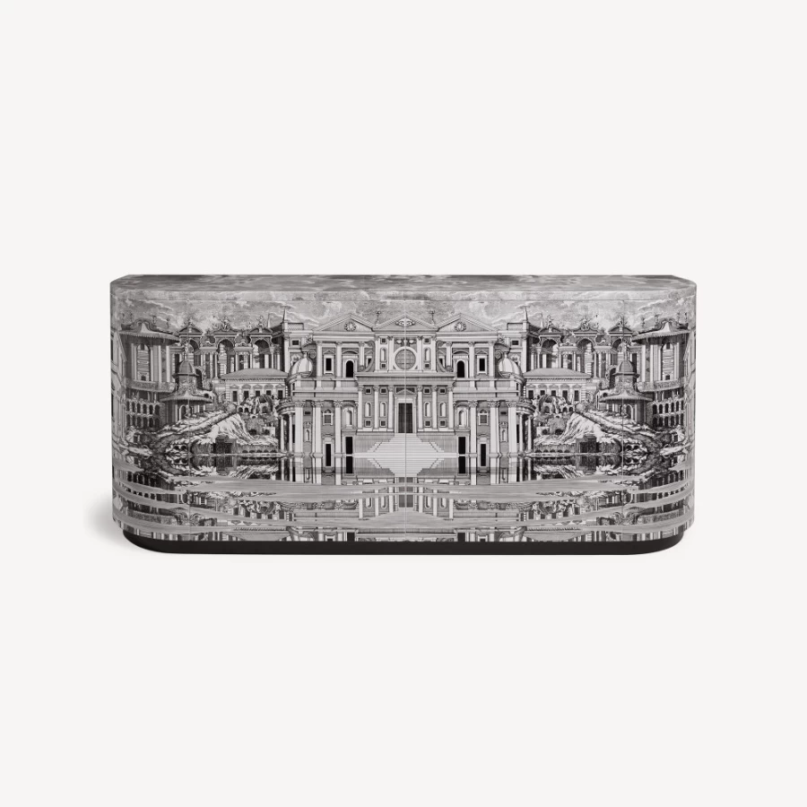Fornasetti White and Black Buffet Citta Che Si Rispecchia Mirror Cabinet