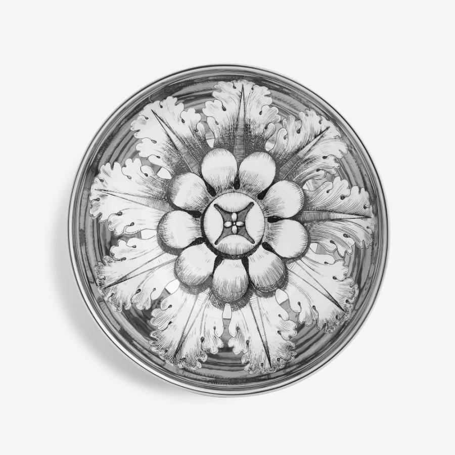 Fornasetti Rosone N.6 Centrepiece in White, Black & Platinum - Decorative Ceramic Plate
