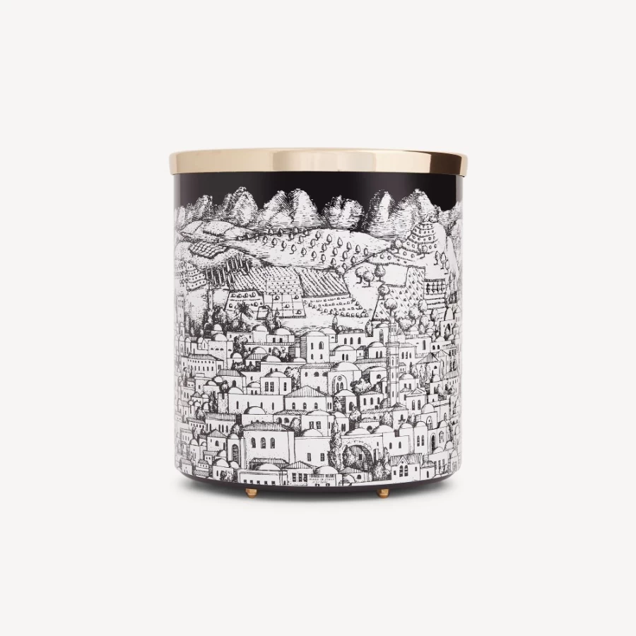Fornasetti White and Black Paper Basket Gerusalemme Decorative Storage Bin