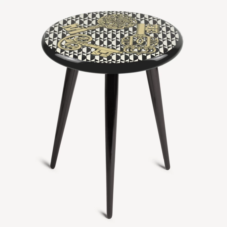 Fornasetti Stool Chiavi E Losanghe - White, Black & Gold Designer Furniture