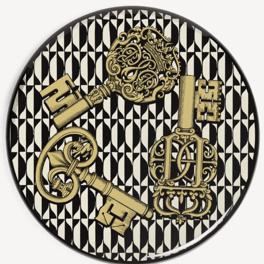 Fornasetti Stool Chiavi E Losanghe - White, Black & Gold Designer Furniture