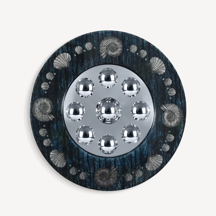 Fornasetti Silver and Blue Conchiglie Bubble Frame Mirror - Decorative Wall Art