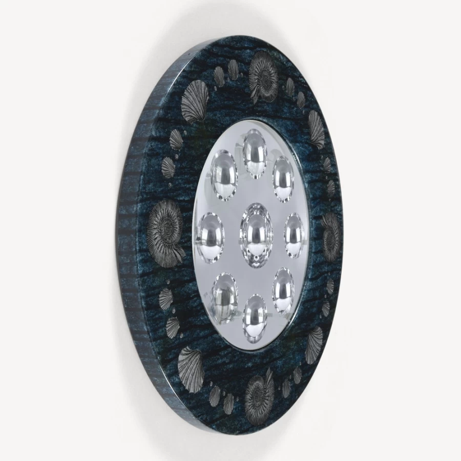Fornasetti Silver and Blue Conchiglie Bubble Frame Mirror - Decorative Wall Art