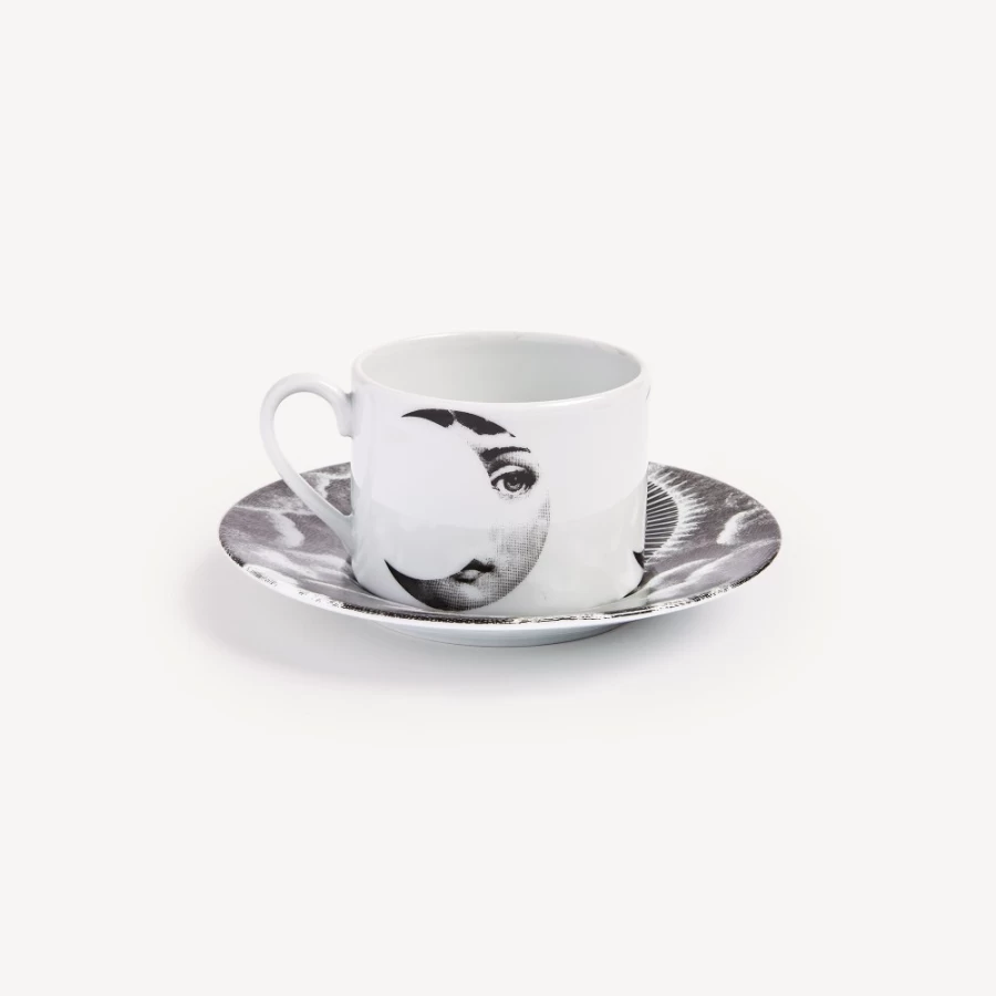 Fornasetti White and Black Tea Cup "Tema E Variazioni Sole E Luna" - Collectible Ceramic Cup