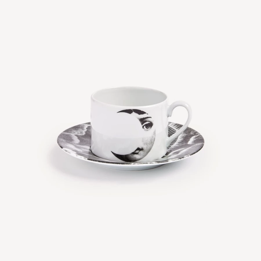 Fornasetti White and Black Tea Cup "Tema E Variazioni Sole E Luna" - Collectible Ceramic Cup