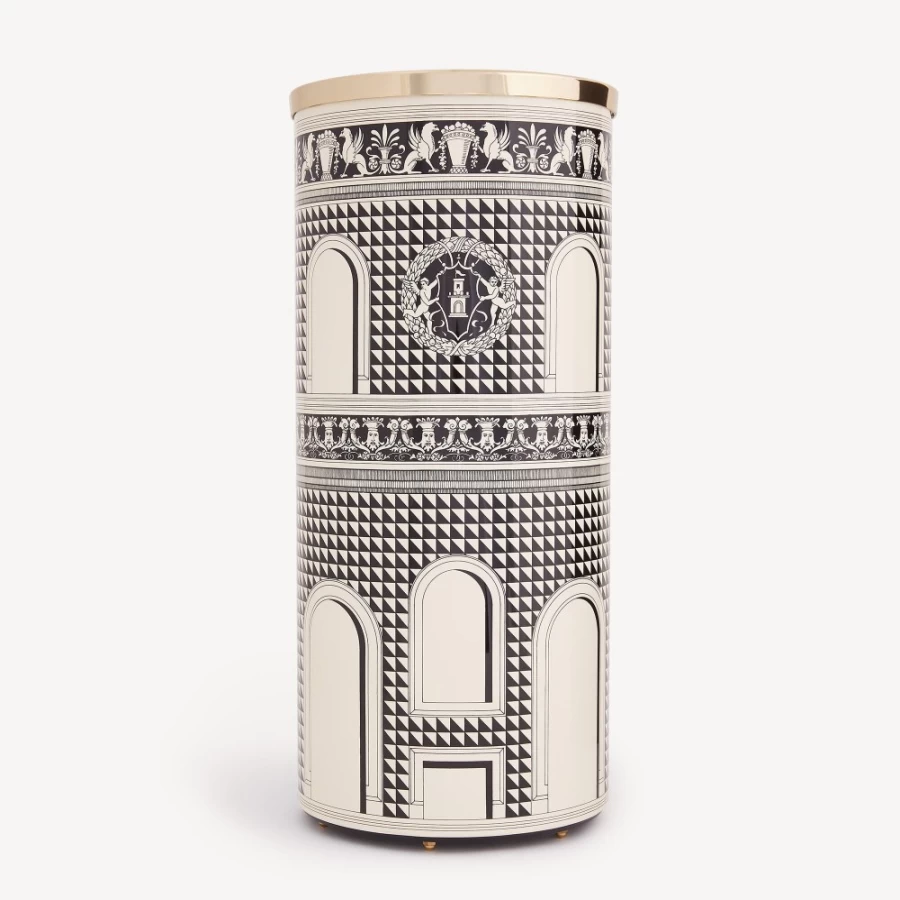 Fornasetti Black Ivory Umbrella Stand Facciata Quattrocentesca - Designer Italian Home Decor