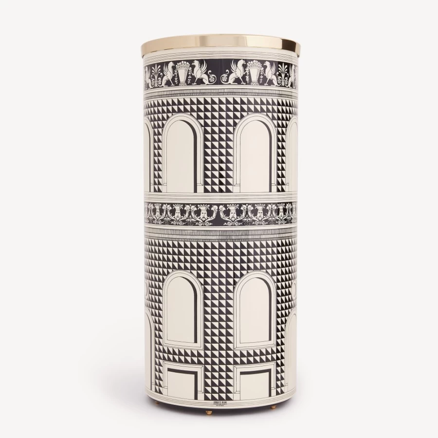 Fornasetti Black Ivory Umbrella Stand Facciata Quattrocentesca - Designer Italian Home Decor