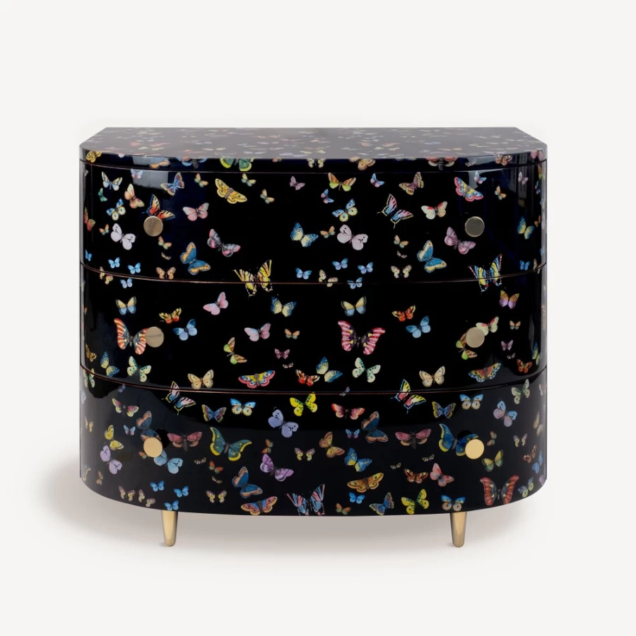 Fornasetti Multicolour Curved Farfalle Chest of Drawers - Hand-Painted Designer Dresser