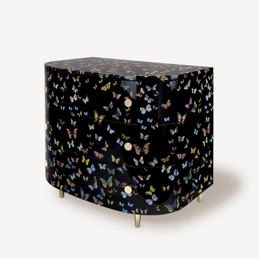 Fornasetti Multicolour Curved Farfalle Chest of Drawers - Hand-Painted Designer Dresser