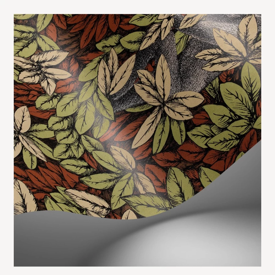 Fornasetti Olive & Orange Wallpaper with Leaves and Monkeys Design