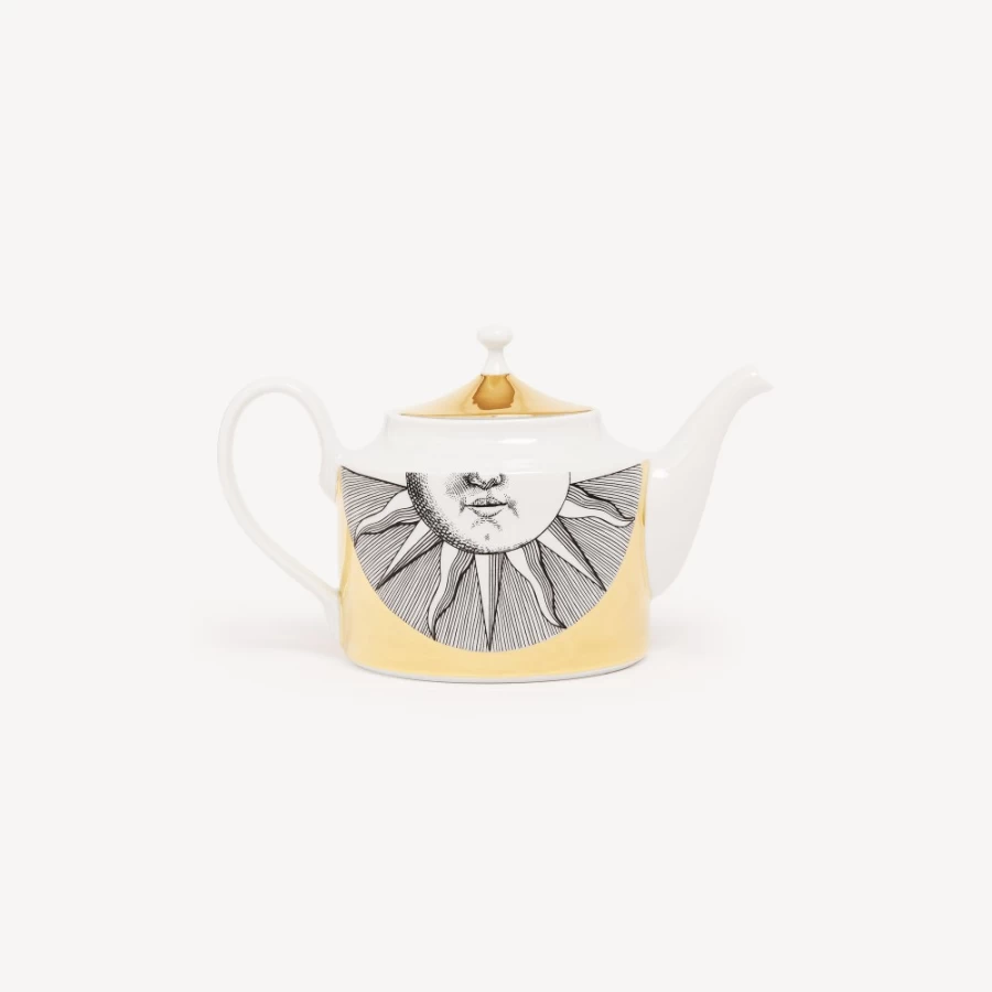 Fornasetti White Black Gold Teapot Soli - Decorative Ceramic Teapot