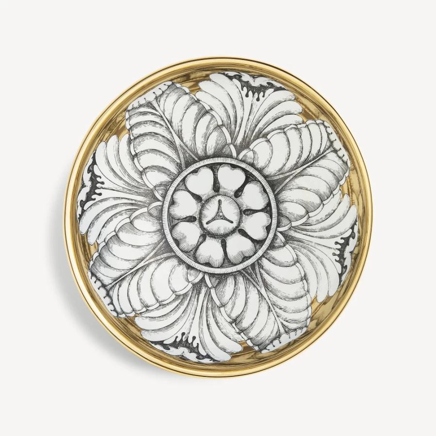 Fornasetti Centrepiece Rosone N.5 Decorative Tray in White, Black & Gold