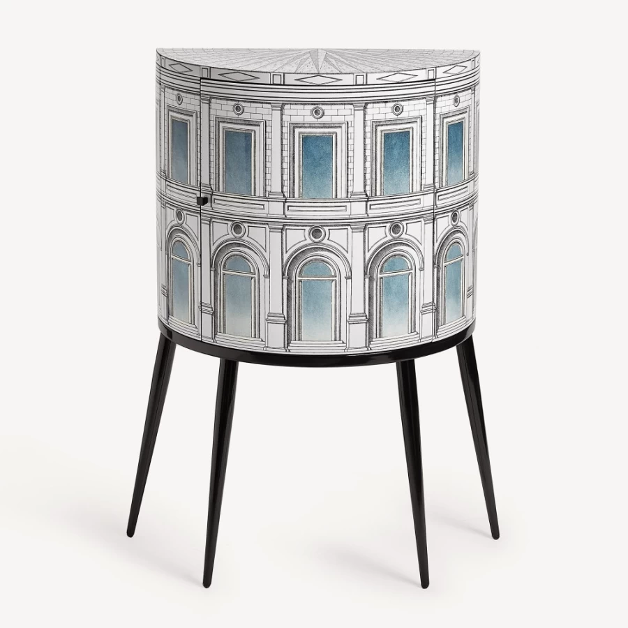 Fornasetti Celeste Architecture Console Table in White, Black, and Blue