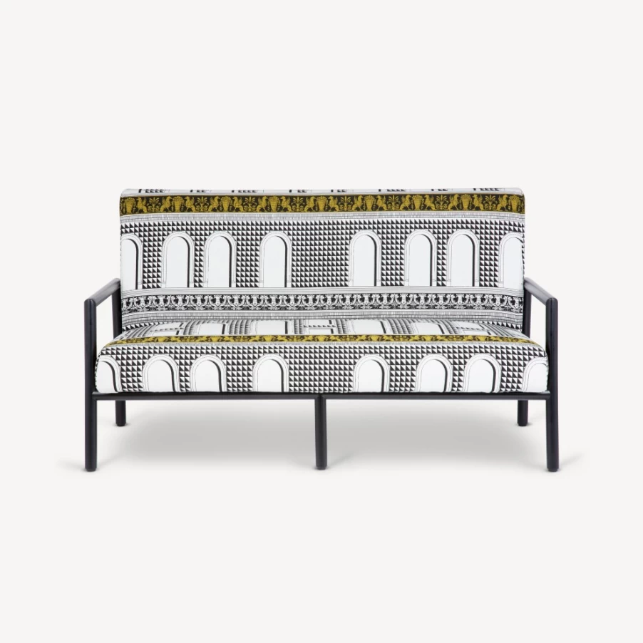 Fornasetti Facciata Quattrocentesca Outdoor Sofa in White, Black, and Yellow