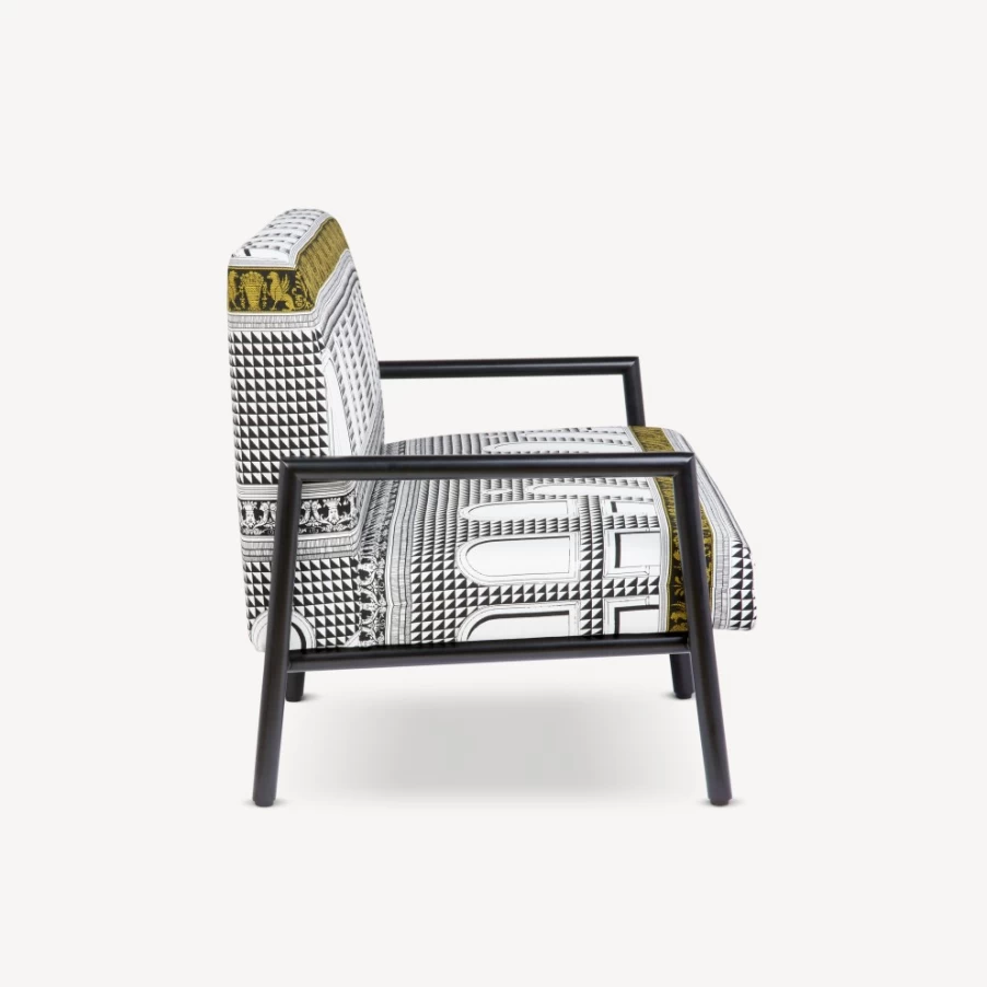 Fornasetti Facciata Quattrocentesca Outdoor Sofa in White, Black, and Yellow