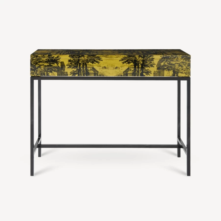 Fornasetti Black/Yellow Giardino Settecentesco Console Table with Drawer
