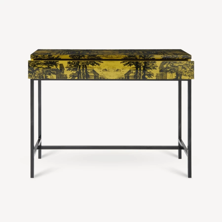 Fornasetti Black/Yellow Giardino Settecentesco Console Table with Drawer