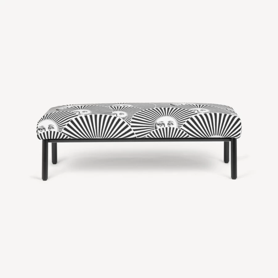 Fornasetti White and Black Outdoor Bench Soli A Ventaglio - Elegant Garden Furniture