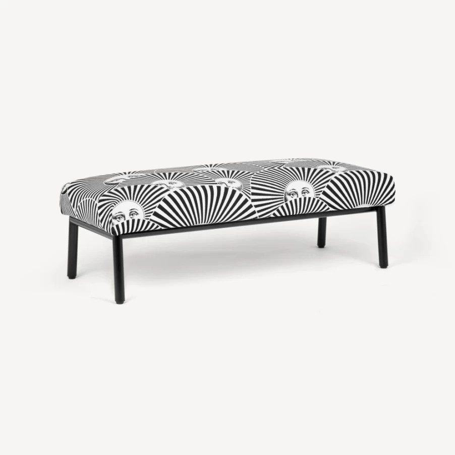 Fornasetti White and Black Outdoor Bench Soli A Ventaglio - Elegant Garden Furniture