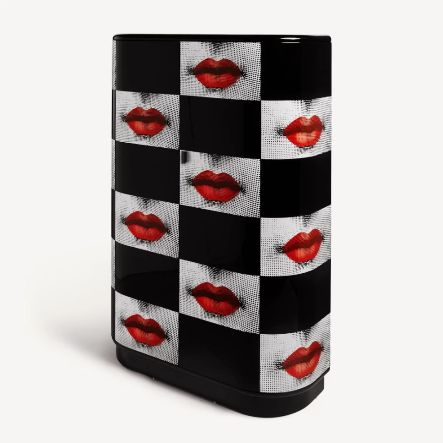 Fornasetti Curved Cabinet Kiss White Black Red Decorative Collectible Art Piece