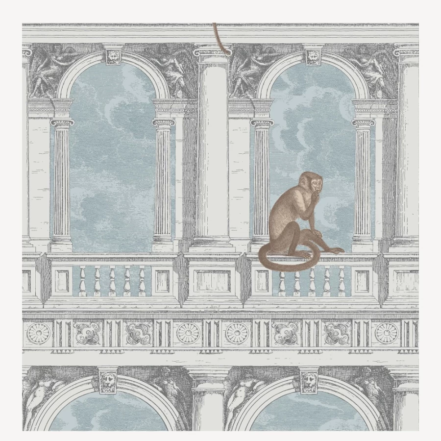 Fornasetti Stone Blue Procuratie Wallpaper with Vista Design