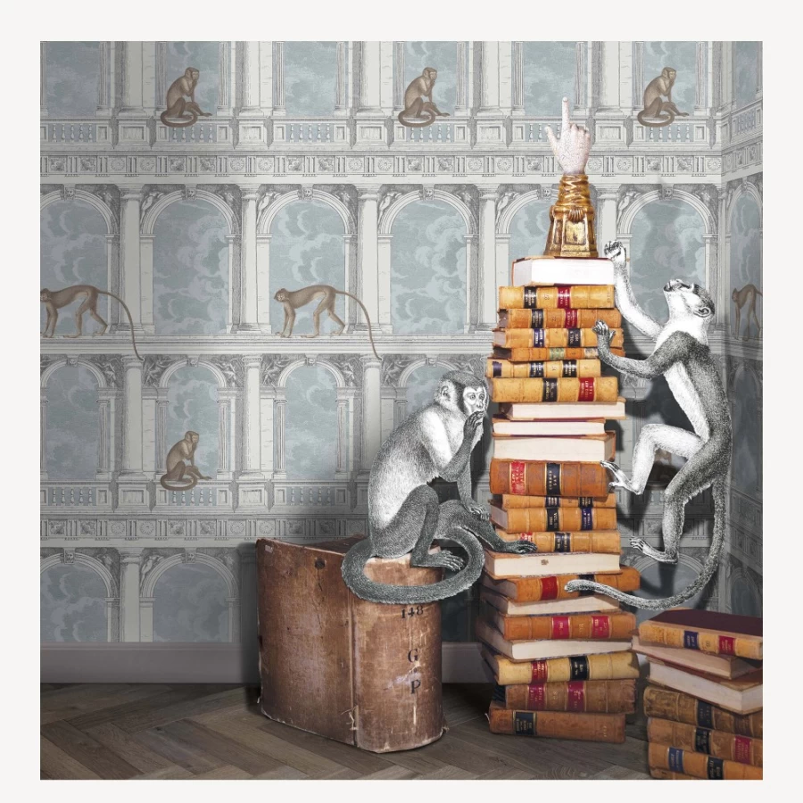 Fornasetti Stone Blue Procuratie Wallpaper with Vista Design