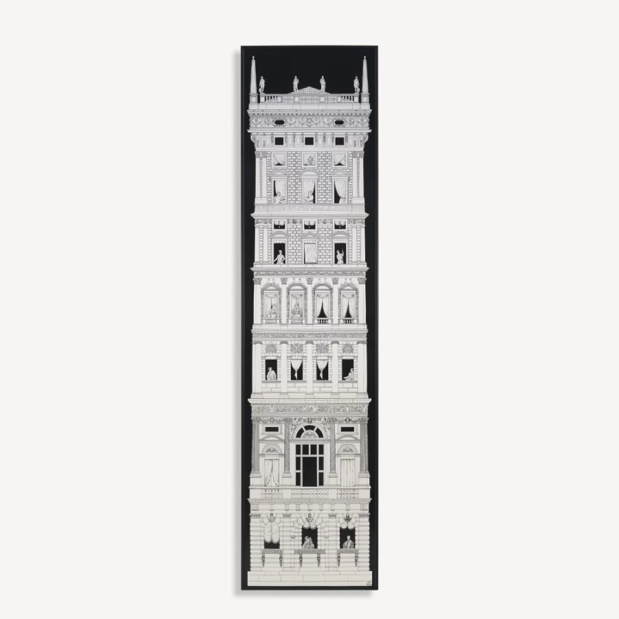 Fornasetti White and Black Renaissance Skyscraper Panel Decorative Wall Art