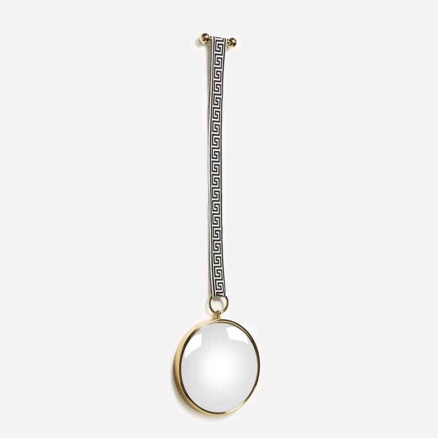 Fornasetti Brass White Black Magic Convex Mirror with Ribbon - Decorative Wall Art