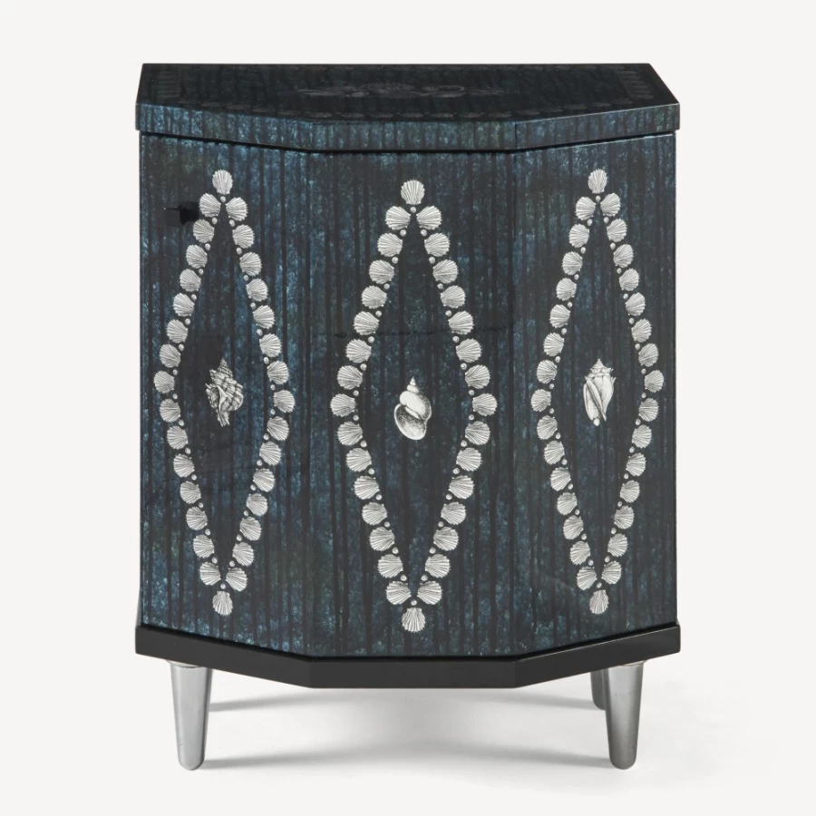 Fornasetti Silver and Blue Polyhedral Shell Night Stand - Giro Di Conchiglie Design