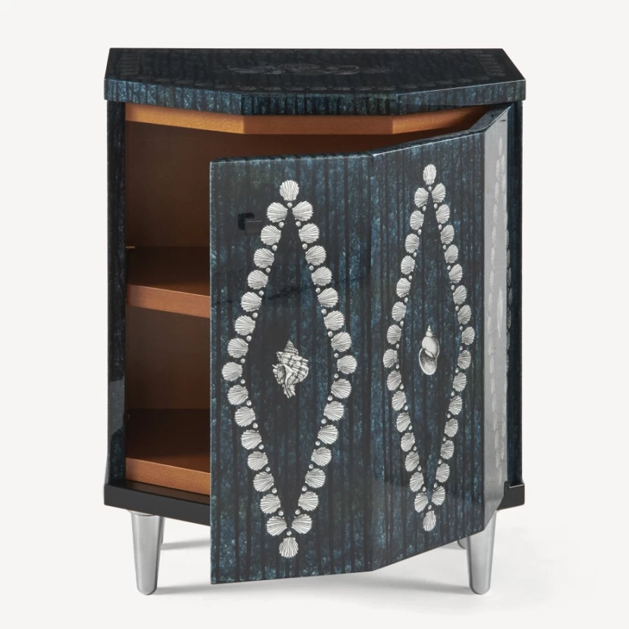 Fornasetti Silver and Blue Polyhedral Shell Night Stand - Giro Di Conchiglie Design