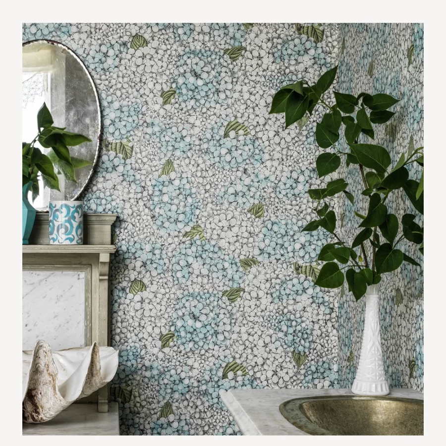 Fornasetti Blue & Cream Ortensia Wallpaper - Premium Italian Design