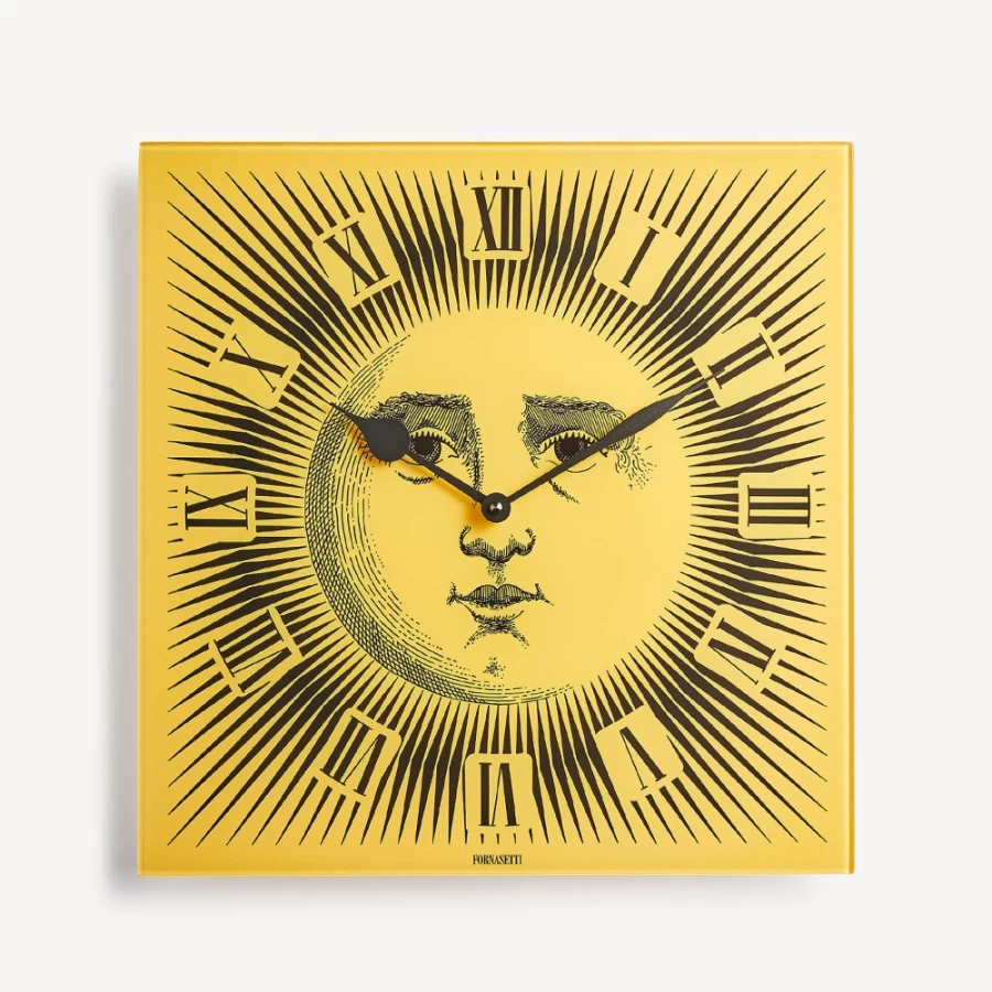 Fornasetti Yellow and Black Wall Clock Sole - Decorative Designer Timepiece for Home & Office