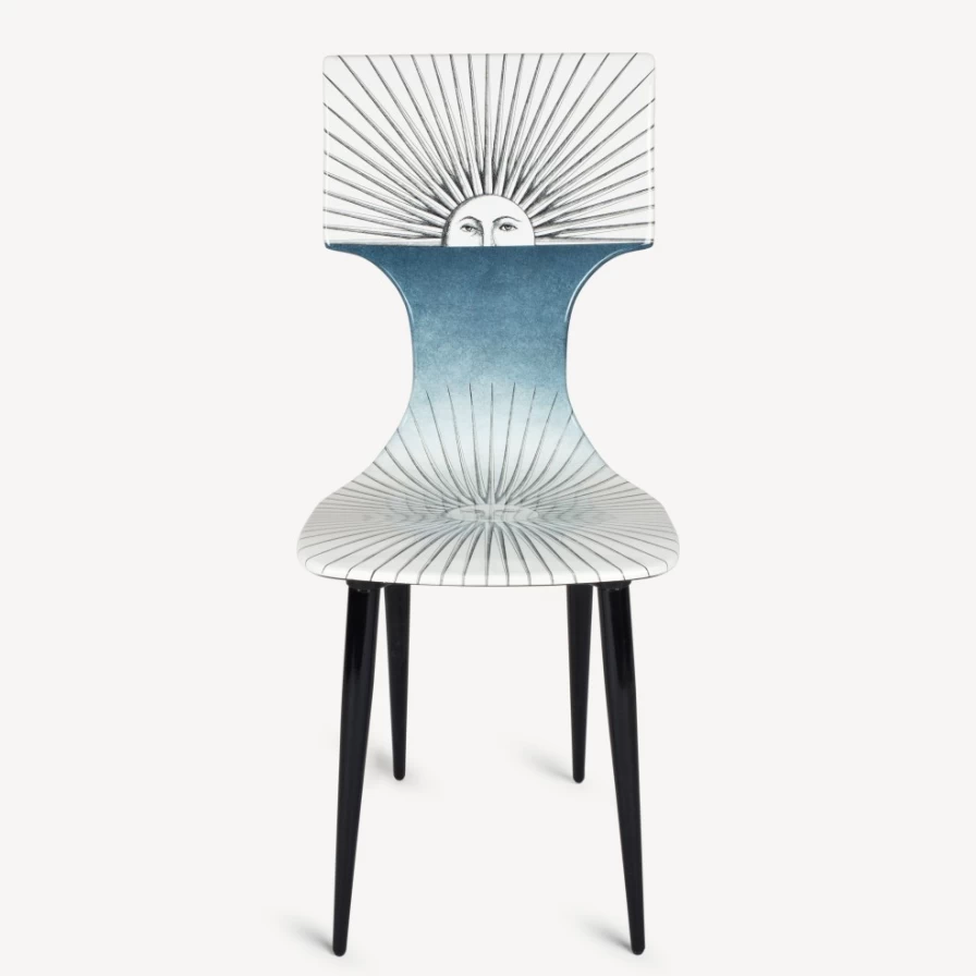 Fornasetti White Light Blue Black Chair Sole | Modern Designer Footrest