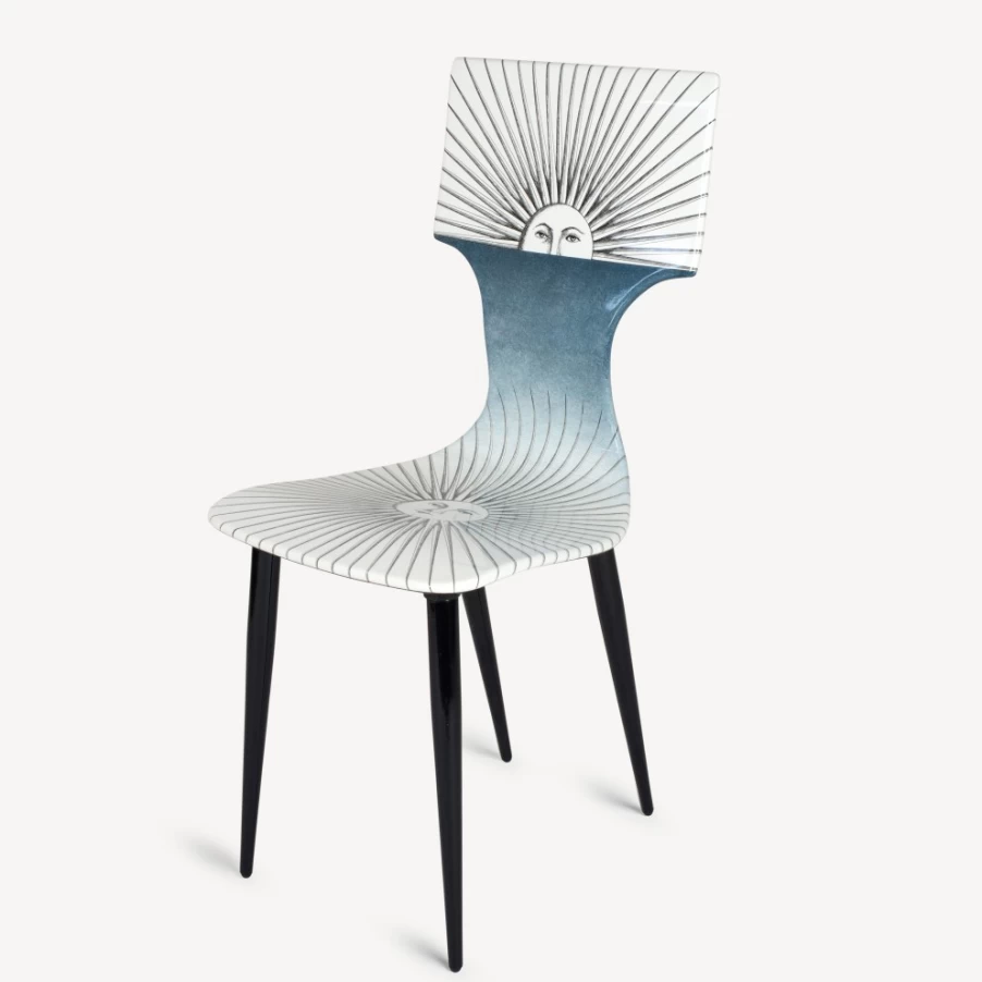 Fornasetti White Light Blue Black Chair Sole | Modern Designer Footrest