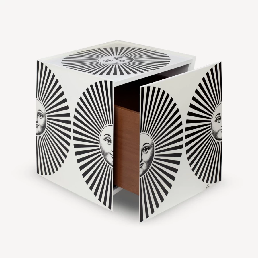 Fornasetti Raggiante Cube With Drawer in White and Black - Decorative Storage Box