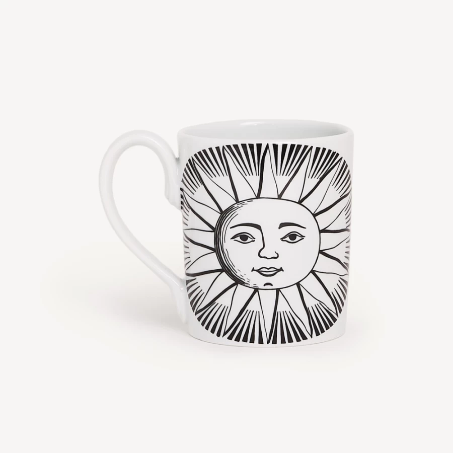 Fornasetti White and Black Ceramic Mug Sole - Unique Designer Coffee Cup
