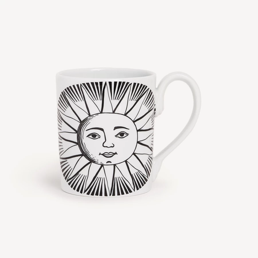 Fornasetti White and Black Ceramic Mug Sole - Unique Designer Coffee Cup