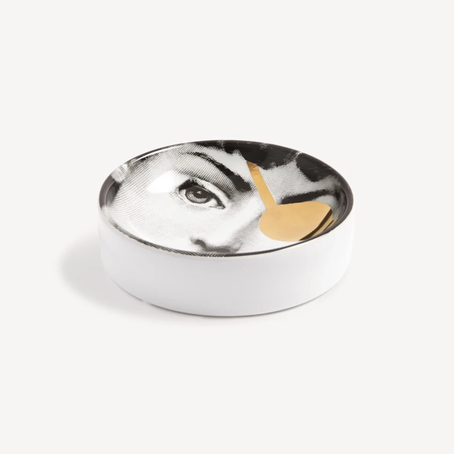 Fornasetti Tema E Variazioni N.8 White Black Gold Ceramic Ashtray