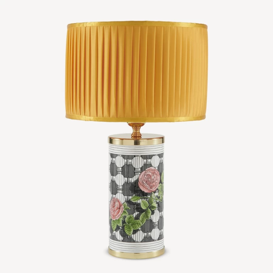 Fornasetti Yellow Pleated Fabric Cylindrical Lampshade - Elegant Designer Lighting