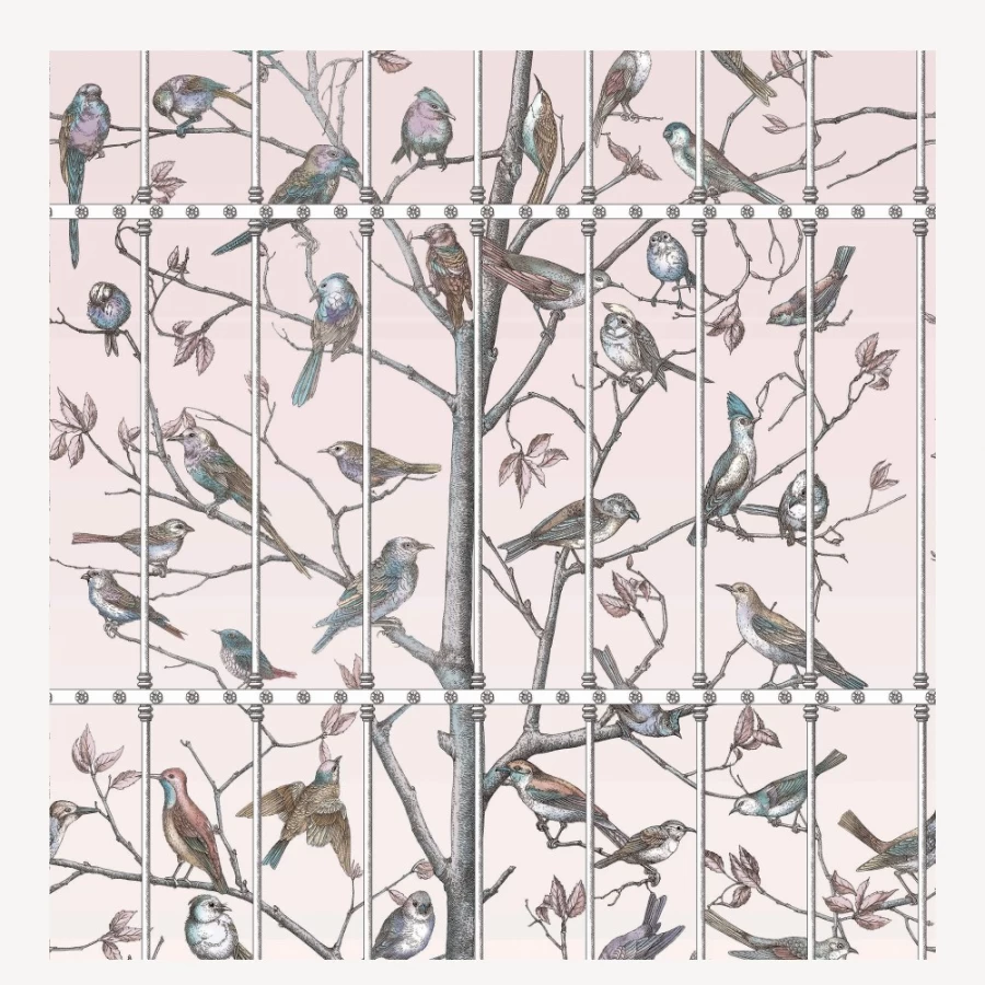 Fornasetti Wallpaper Uccelli in Ballet Slipper - Designer Bird Pattern Wallpaper