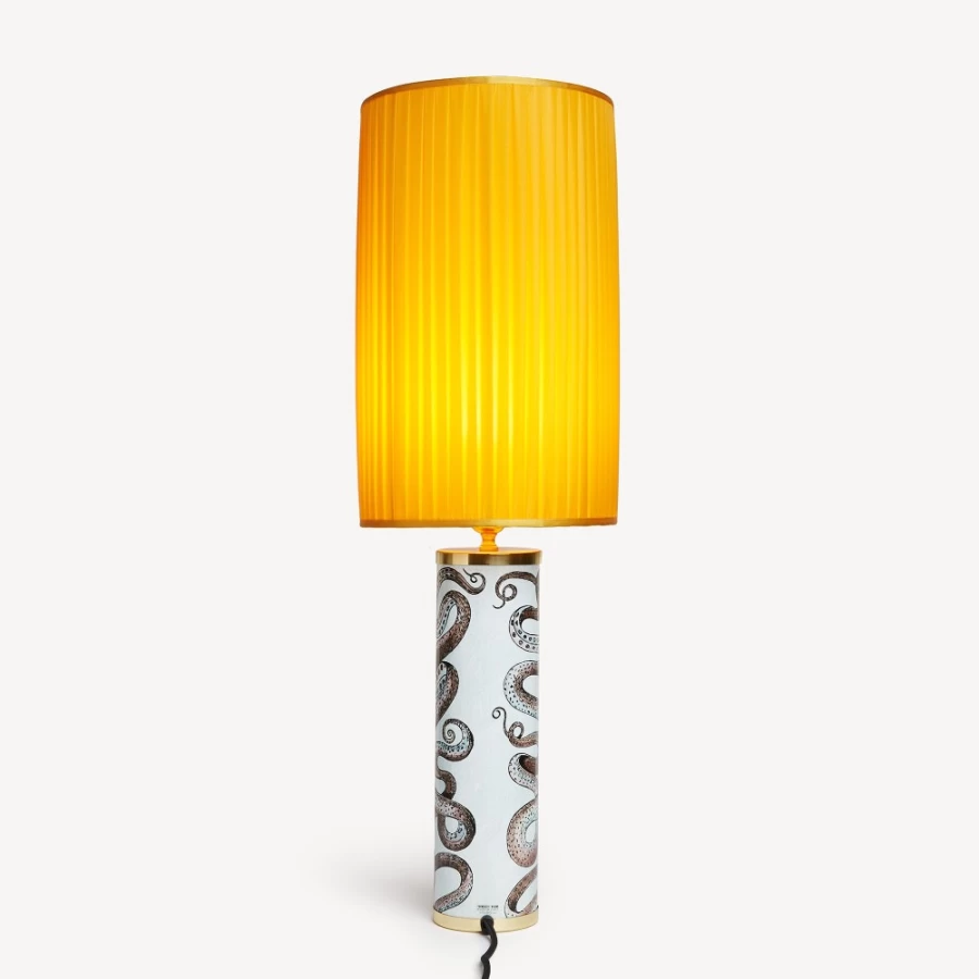 Fornasetti Yellow Cylindrical Pleated Fabric Lampshade - Vintage Inspired Designer Lighting