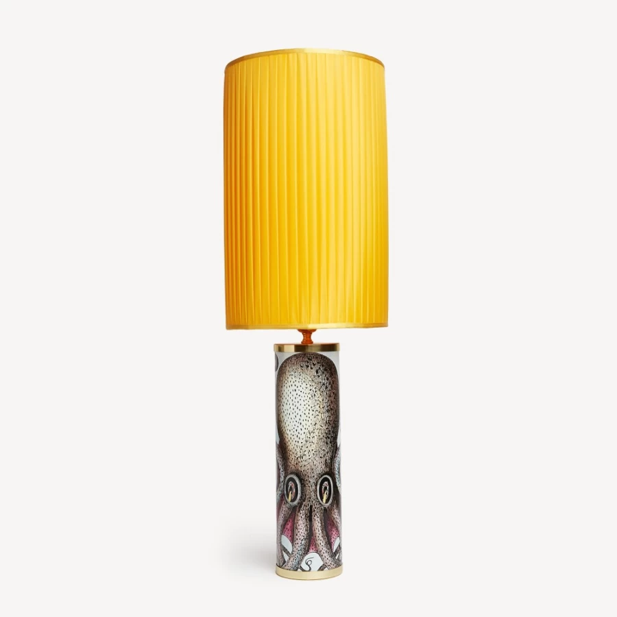 Fornasetti Yellow Cylindrical Pleated Fabric Lampshade - Vintage Inspired Designer Lighting