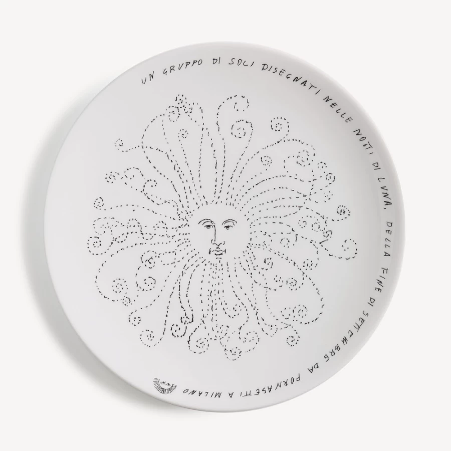 Fornasetti Solitario Plate in White and Black - Decorative Ceramic Collectible