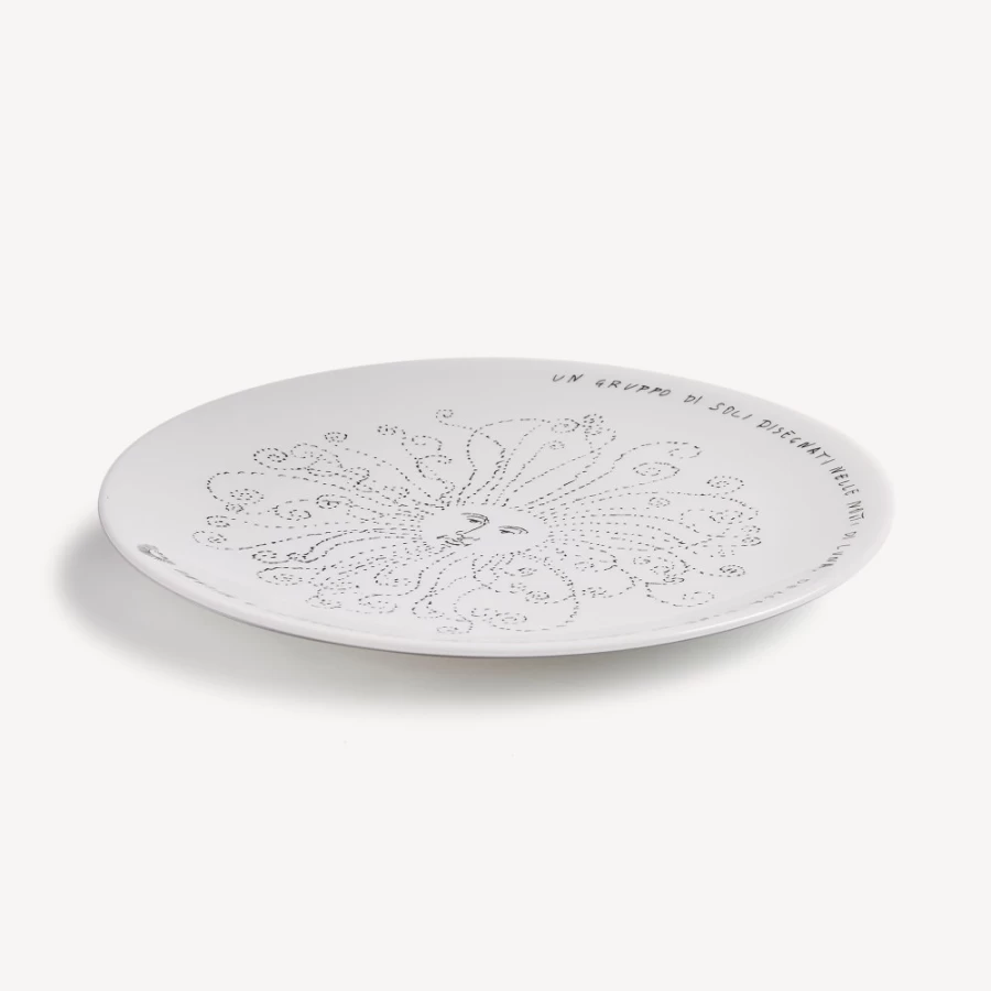 Fornasetti Solitario Plate in White and Black - Decorative Ceramic Collectible
